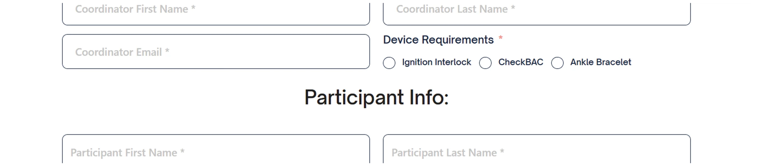 new ignition interlock device website screenshot: client enrollment form